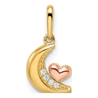 14K Two-Tone Gold CZ Moon Heart Pendant