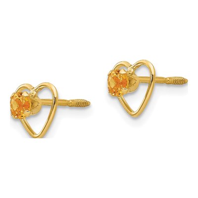14K Yellow Gold Citrine Heart Screwback Stud Earrings – view 3