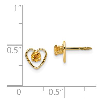 14K Yellow Gold Citrine Heart Screwback Stud Earrings – view 5