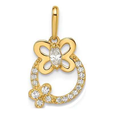 14K Yellow Gold CZ Butterfly Pendant