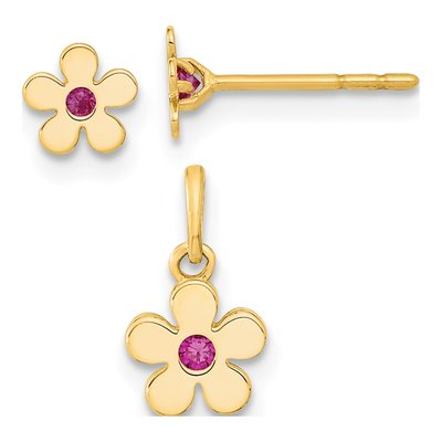 14K Gold Flower Earrings & Pendant Set