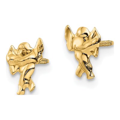14K Yellow Gold Cupid for Girls Stud Earrings – view 3
