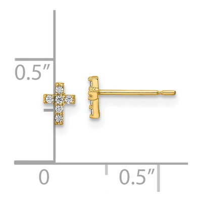 14K Yellow Gold CZ Cross for Girls Stud Earrings – view 5