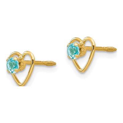 14K Yellow Gold Sky Blue Topaz Girls' Heart Stud Earrings – view 3