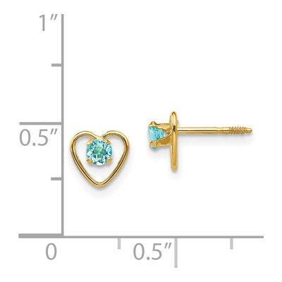 14K Yellow Gold Sky Blue Topaz Girls' Heart Stud Earrings – view 5