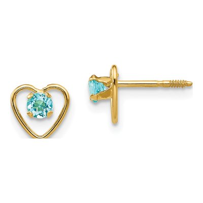 14K Yellow Gold Sky Blue Topaz Girls' Heart Stud Earrings