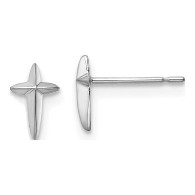 14K White Gold Cross Stud Earrings