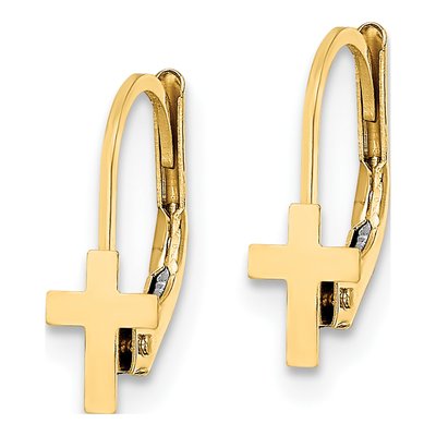 14K Yellow Gold Cross Leverback Earrings – view 3