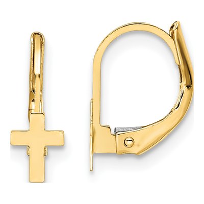 14K Yellow Gold Cross Leverback Earrings
