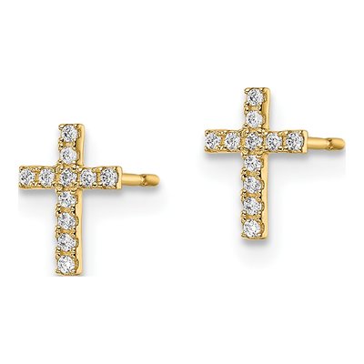 14K Yellow Gold CZ Cross for Girls Stud Earrings – view 3