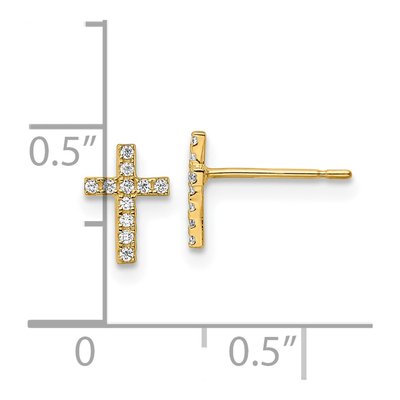 14K Yellow Gold CZ Cross for Girls Stud Earrings – view 5