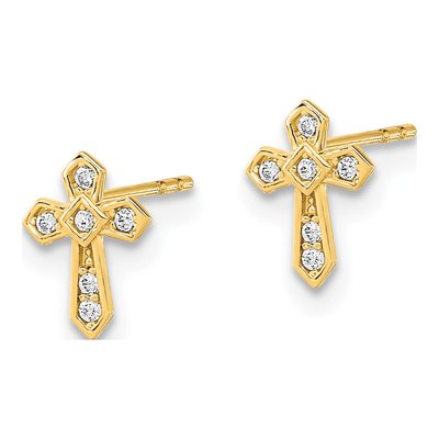 14K Yellow Gold CZ Cross Stud Earrings – view 2