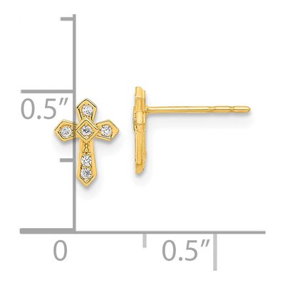 14K Yellow Gold CZ Cross Stud Earrings – view 4