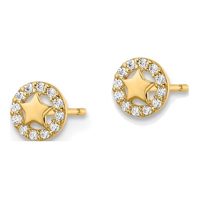 14K Yellow Gold CZ Girls' Star Stud Earrings – view 3