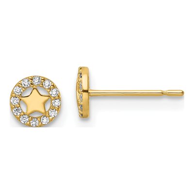 14K Yellow Gold CZ Girls' Star Stud Earrings