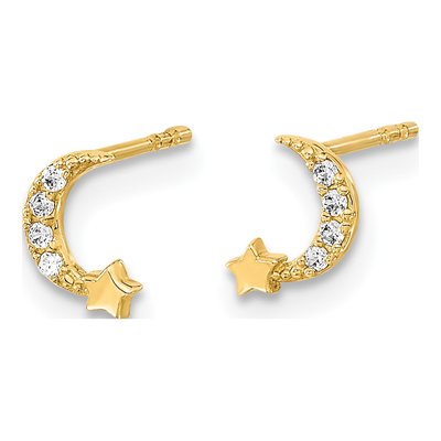 14K Yellow Gold CZ Moon Star Kids' Stud Earrings – view 2