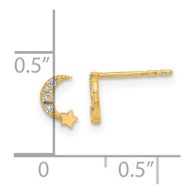 14K Yellow Gold CZ Moon Star Kids' Stud Earrings – view 4