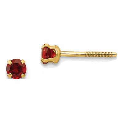 14K Yellow Gold 3mm Round Garnet Screwback Stud Earrings