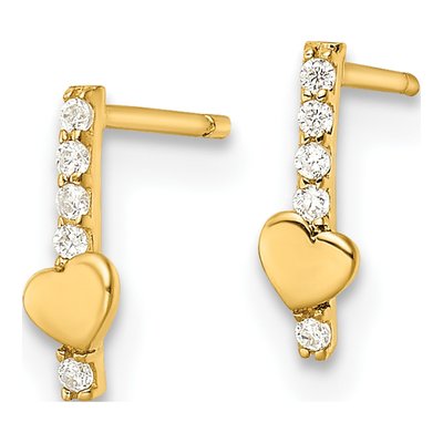 14K Yellow Gold CZ Heart for Girls Dangle Earrings – view 3