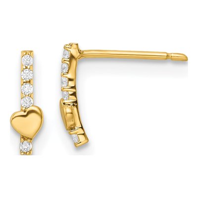 14K Yellow Gold CZ Heart for Girls Dangle Earrings