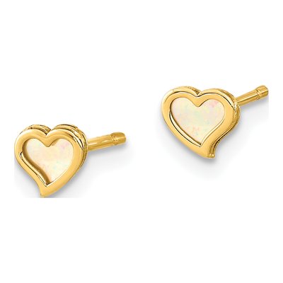 14K Yellow Gold Heart MOP Girls' Stud Earrings – view 2