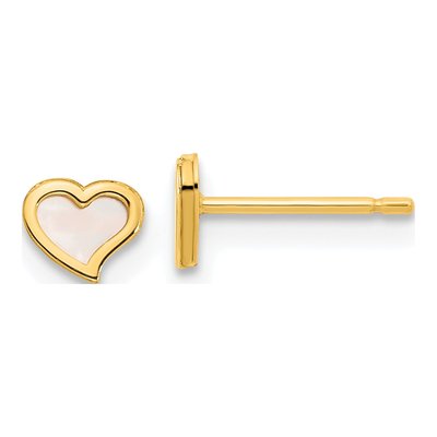 14K Yellow Gold Heart MOP Girls' Stud Earrings