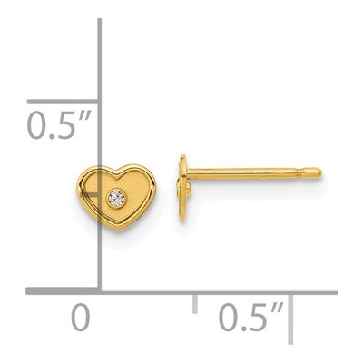 14K Yellow Gold CZ Girls' Heart Stud Earrings – view 4