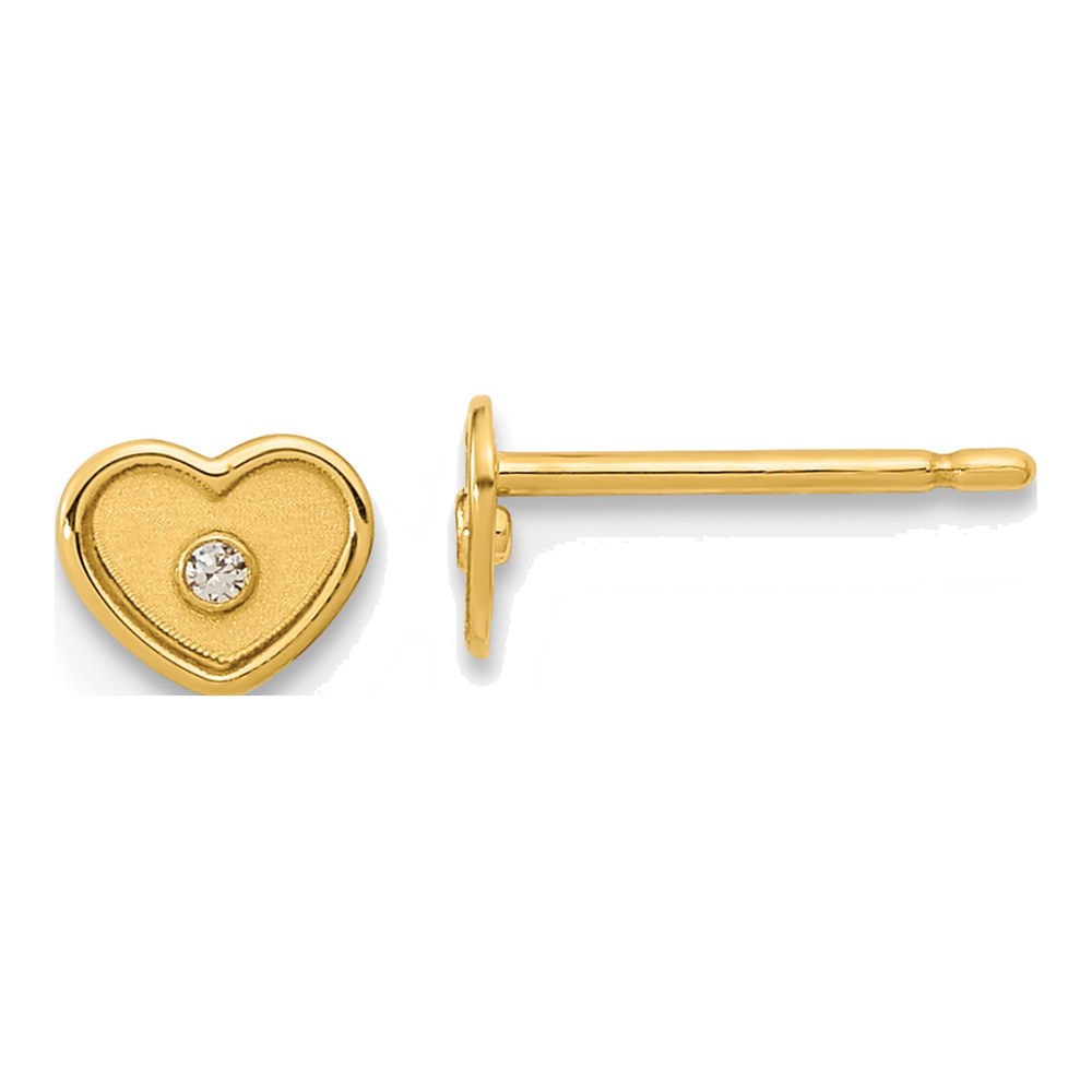 Girls' 14K Gold CZ Heart Post Earrings