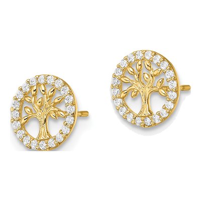 14K Yellow Gold CZ Tree of Life Kids' Stud Earrings – view 3