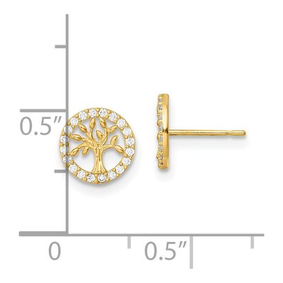 14K Yellow Gold CZ Tree of Life Kids' Stud Earrings – view 5