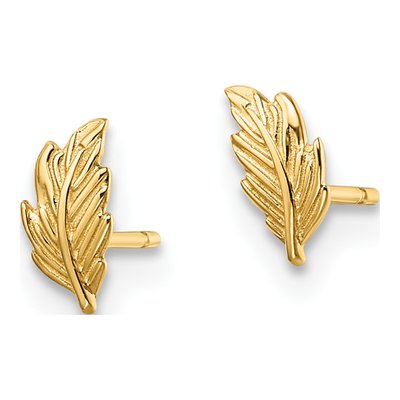 14K Yellow Gold Leaf Post Earrings for Girls | Madi K – view 3