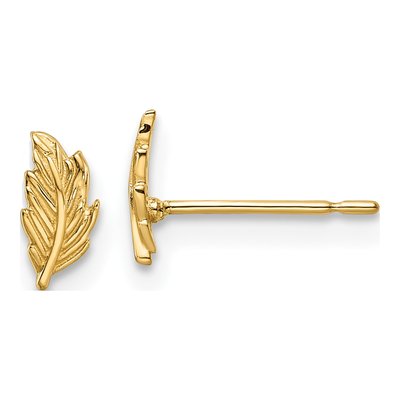 14K Yellow Gold Leaf Post Earrings for Girls | Madi K