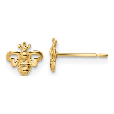 14K Yellow Gold Bumble Bee Girls' Stud Earrings
