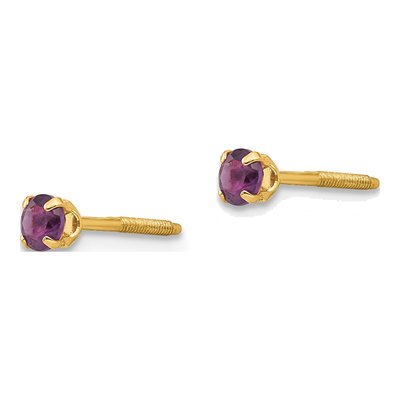 14K Yellow Gold 3mm Round Amethyst Girls' Screwback Stud Earrings – view 3