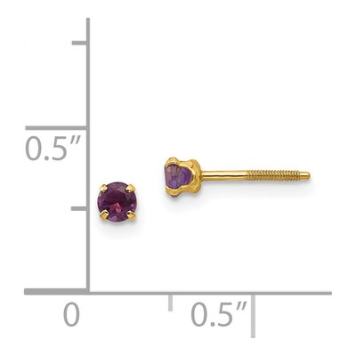 14K Yellow Gold 3mm Round Amethyst Girls' Screwback Stud Earrings – view 5