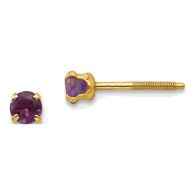 14K Yellow Gold 3mm Round Amethyst Girls' Screwback Stud Earrings