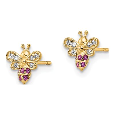 14K Yellow Gold CZ Bee for Girls Stud Earrings – view 3