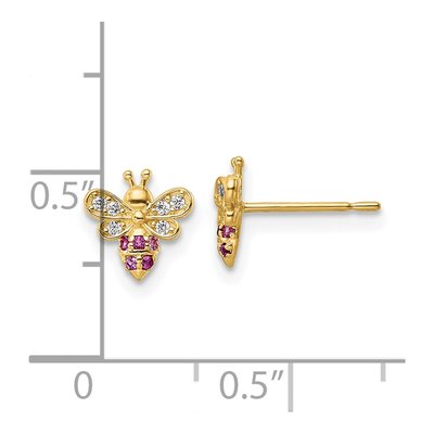 14K Yellow Gold CZ Bee for Girls Stud Earrings – view 5