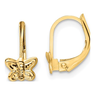 14K Yellow Gold Butterfly Leverback Earrings