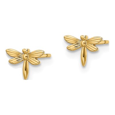 14K Yellow Gold Dragonfly for Girls Stud Earrings – view 3