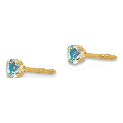 14K Yellow Gold 3mm Round Aquamarine Screwback Stud Earrings – view 3