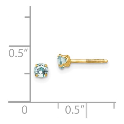 14K Yellow Gold 3mm Round Aquamarine Screwback Stud Earrings – view 5