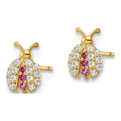 14K Yellow Gold CZ Girls' Ladybug Stud Earrings – view 3