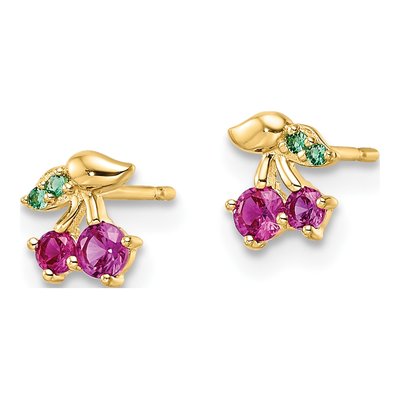 14K Yellow Gold CZ Cherry for Girls Stud Earrings – view 3