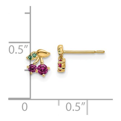 14K Yellow Gold CZ Cherry for Girls Stud Earrings – view 5