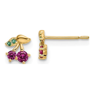 14K Yellow Gold CZ Cherry for Girls Stud Earrings