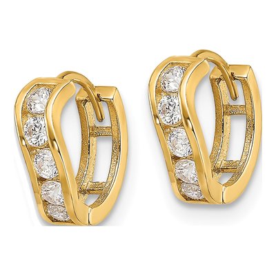 14K Yellow Gold 10mm CZ Girls' Wavy Huggie Hoop Earrings – view 3