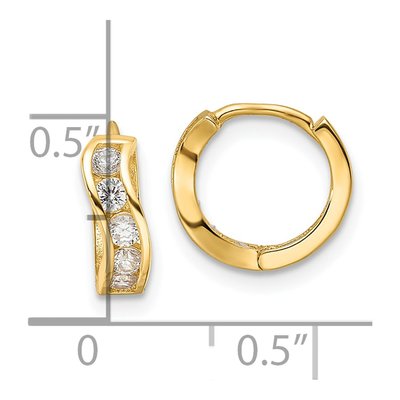 14K Yellow Gold 10mm CZ Girls' Wavy Huggie Hoop Earrings – view 4