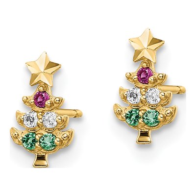 14K Yellow Gold CZ Christmas Tree Stud Earrings – view 3