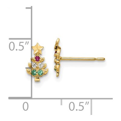 14K Yellow Gold CZ Christmas Tree Stud Earrings – view 4